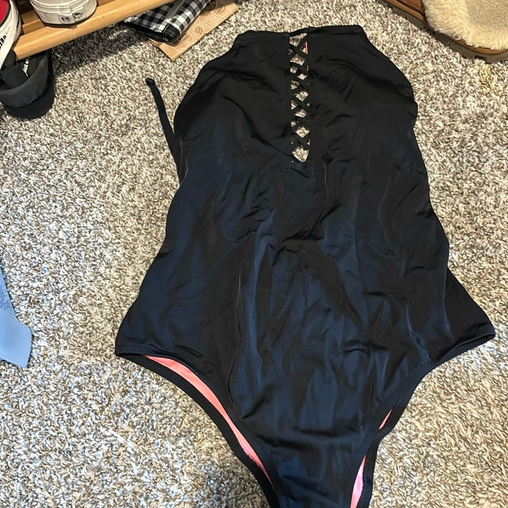 PINK one piece, black, Large. Very few wears